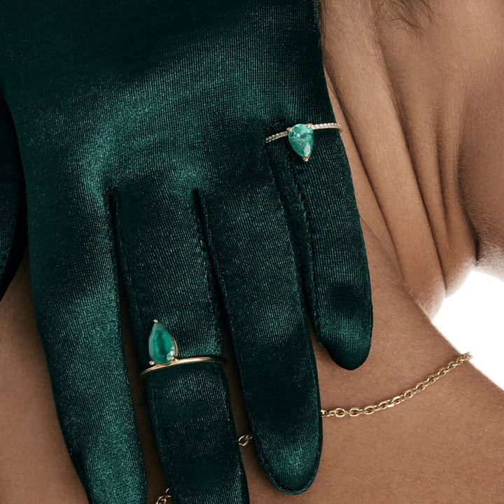 Pear Emerald Pave Ring