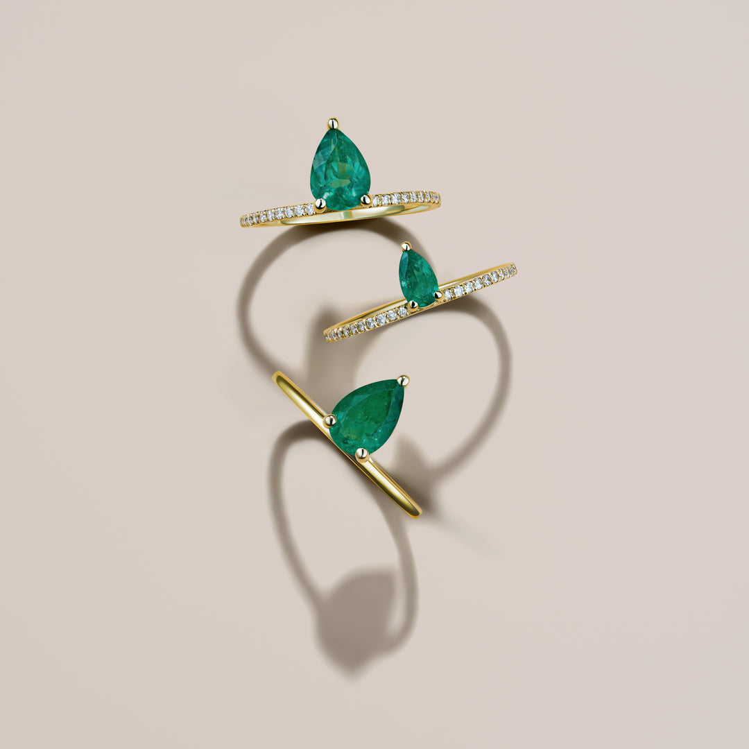 Small Pear Emerald Pave Ring