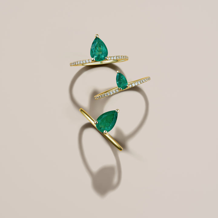 Small Pear Emerald Pave Ring