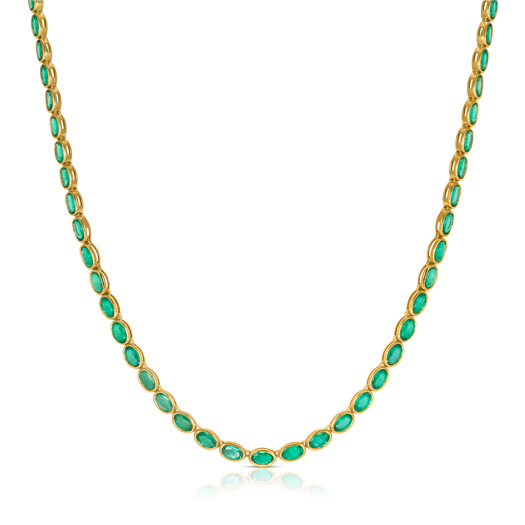Emerald Oval Cut Tennis Necklace