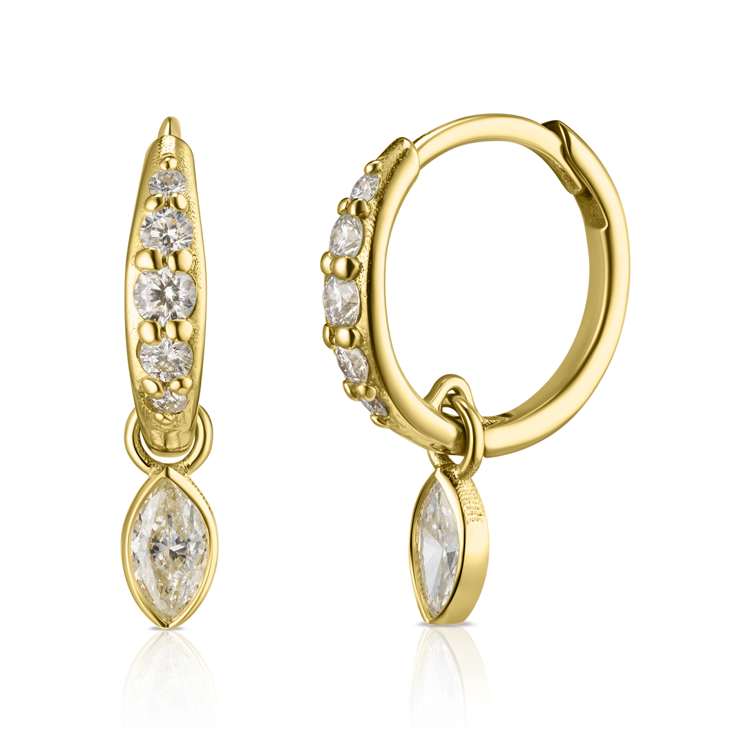 Marquise Diamond Charm Pave Huggie Hoops