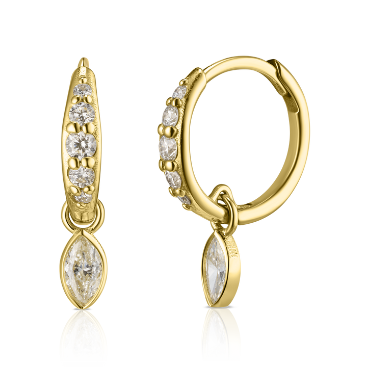 Marquise Diamond Charm Pave Huggie Hoops