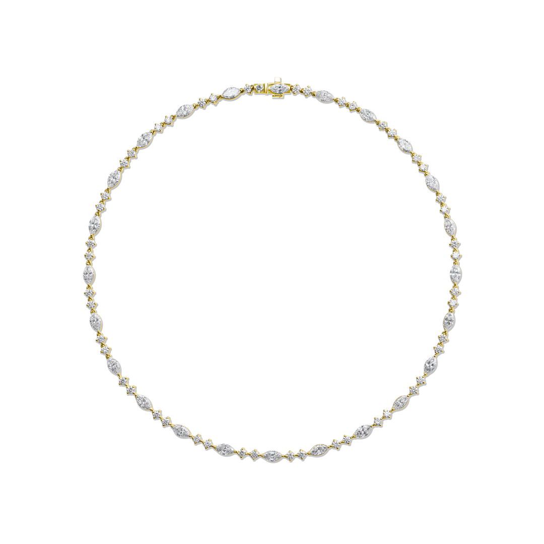 Round and Marquise Diamond Tennis Necklace