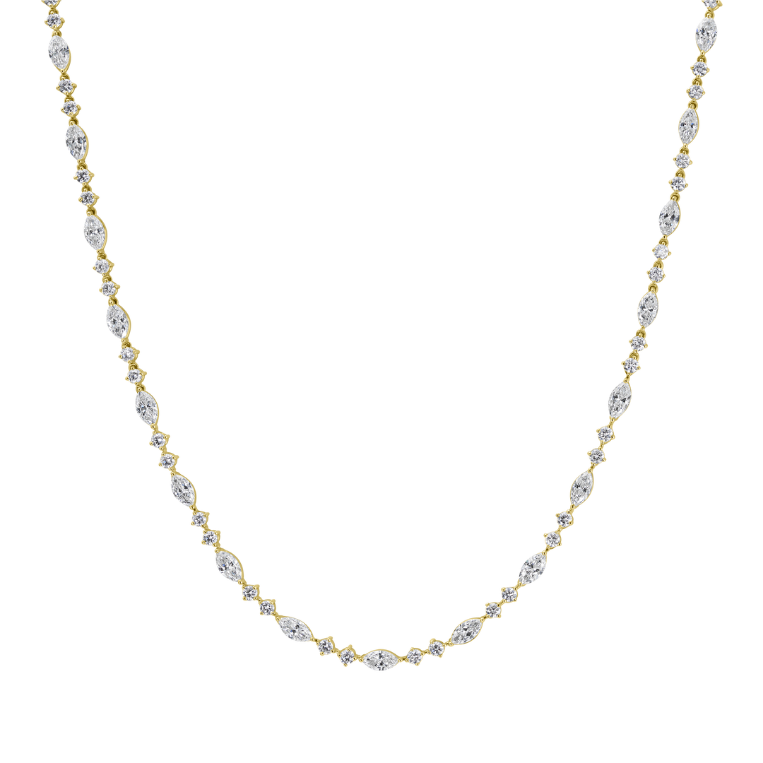 Round and Marquise Diamond Tennis Necklace