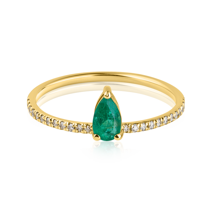 Small Pear Emerald Pave Ring