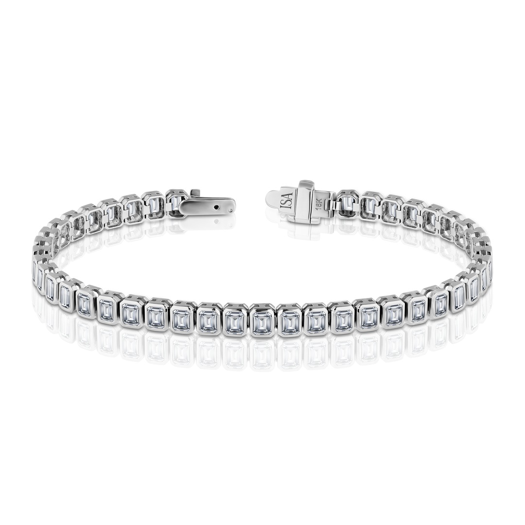 Emerald Cut Diamond Bezel Tennis Bracelet