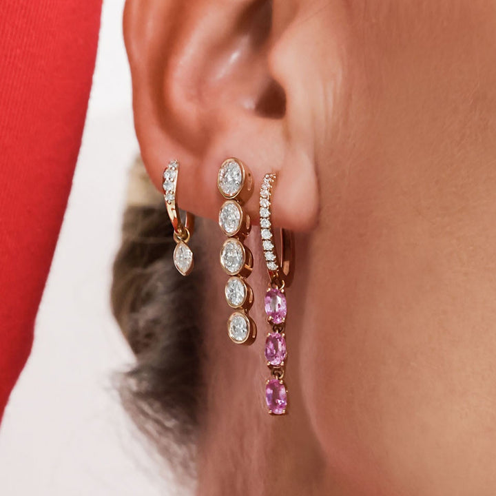 Marquise Diamond Charm Pave Huggie Hoops