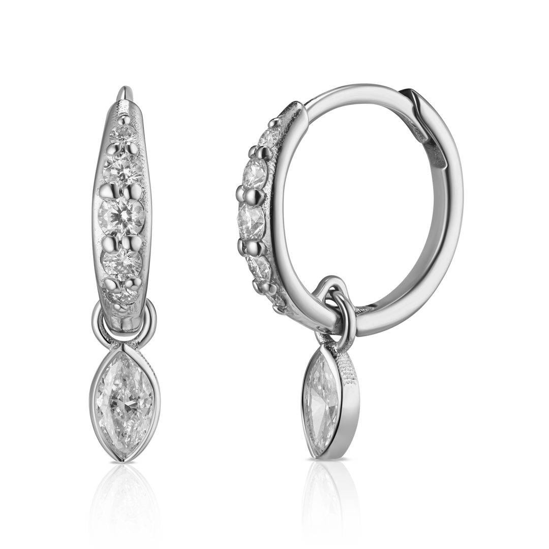 Marquise Diamond Charm Pave Huggie Hoops