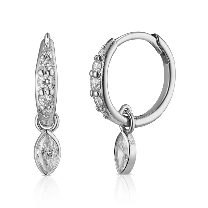 Marquise Diamond Charm Pave Huggie Hoops