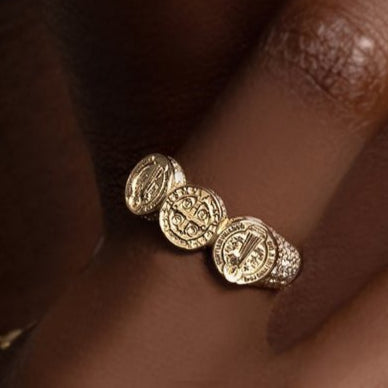 Saint Benedict Pave Coin Ring