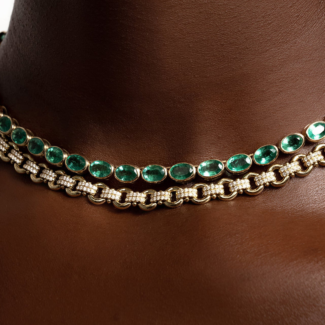 Emerald Oval Cut Tennis Necklace