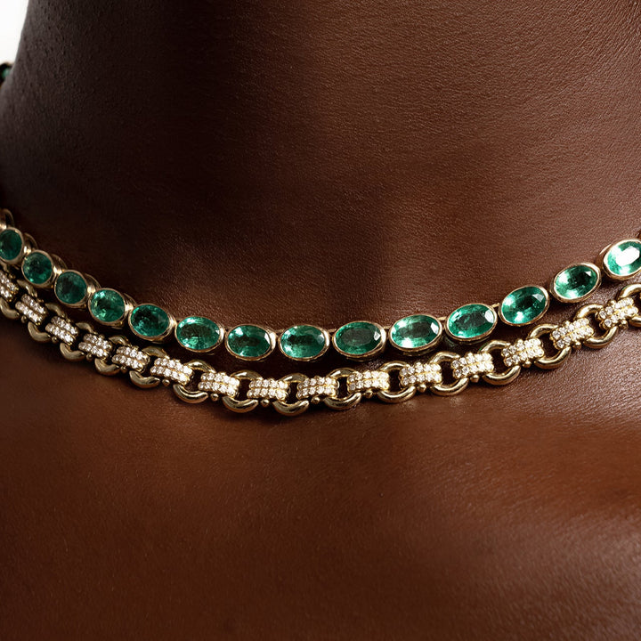Emerald Oval Cut Tennis Necklace