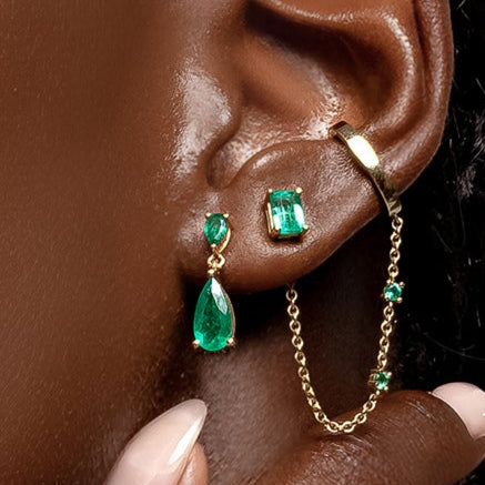 Pear Drop Emerald Studs