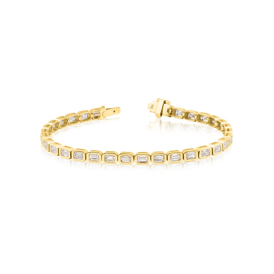Horizontal Emerald Cut Diamond Bezel Tennis Bracelet
