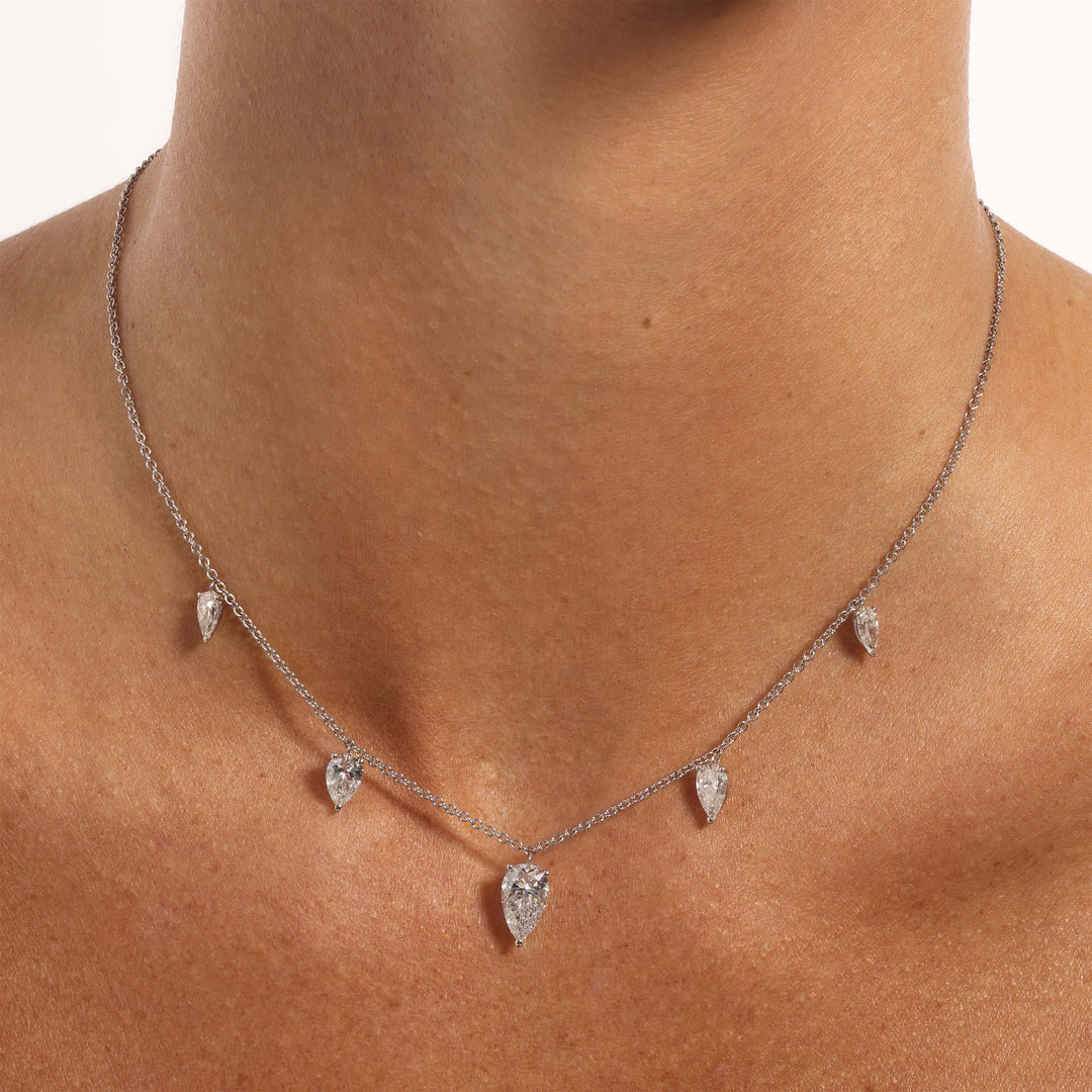 Small Floating Upside Down Pear Cut Diamond Necklace