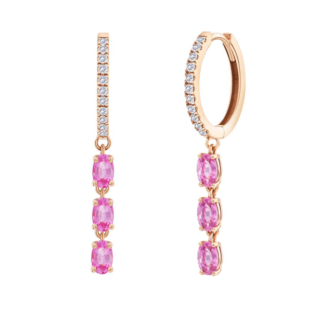 Huggie with Pink Sapphire Oval Drops