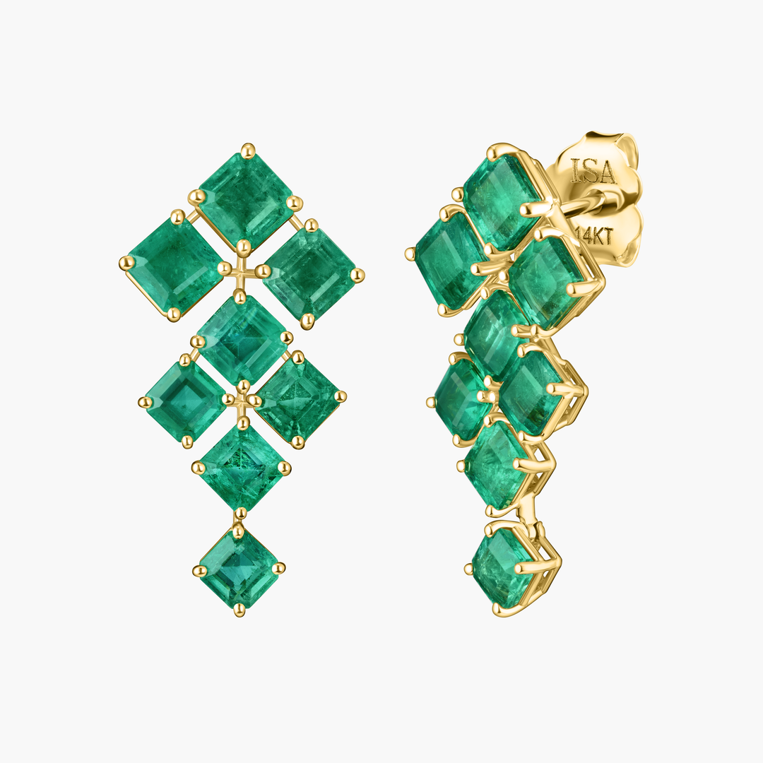 Asscher Cut Emerald Chandelier Earrings