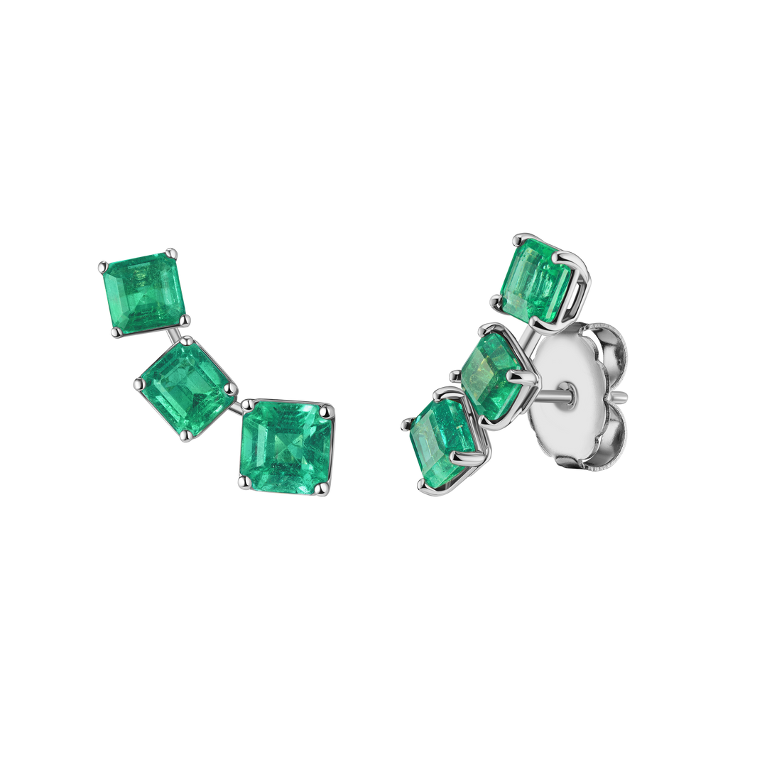Asscher Cut Emerald Climber Studs