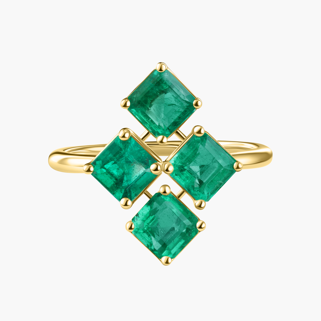 Asscher Cut Emerald Quad Ring
