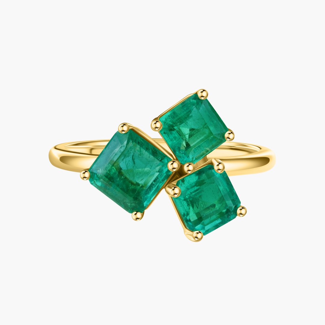 Asscher Cut Emerald Trio Ring