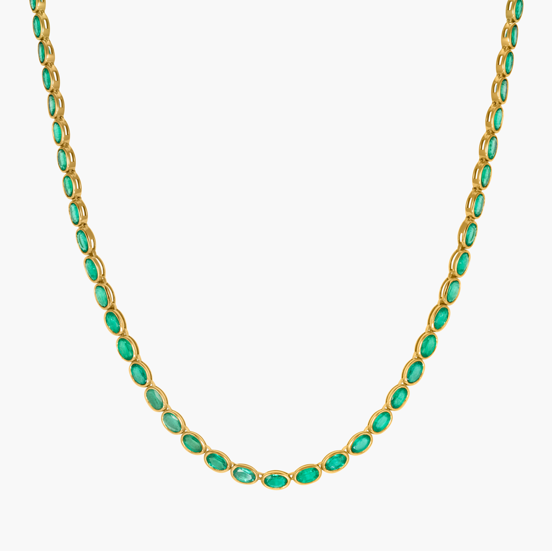 Emerald Oval Cut Tennis Necklace