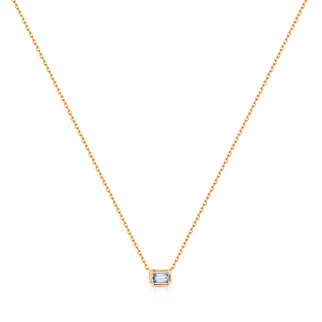 Emerald Cut Diamond Bezel Necklace