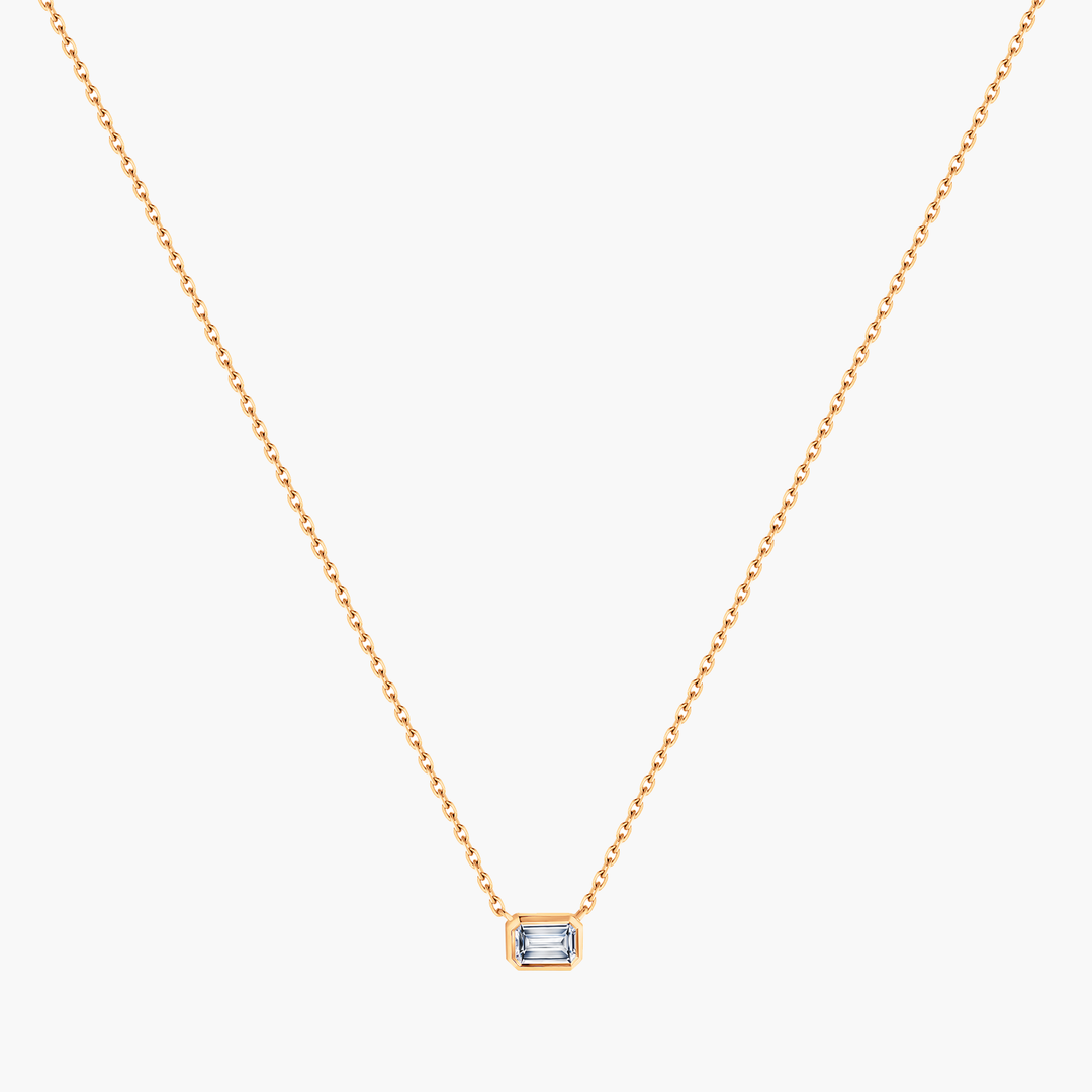 Emerald Cut Diamond Bezel Necklace