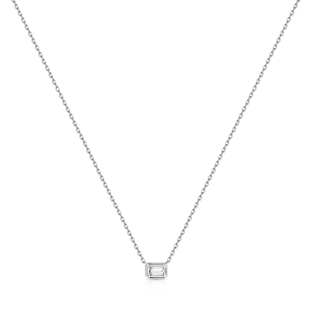 Emerald Cut Diamond Bezel Necklace