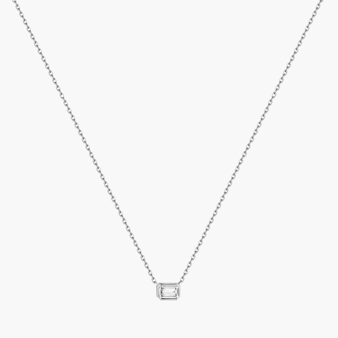 Emerald Cut Diamond Bezel Necklace