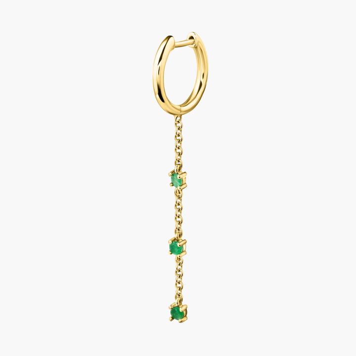 Huggie With Emerald Chain Drop