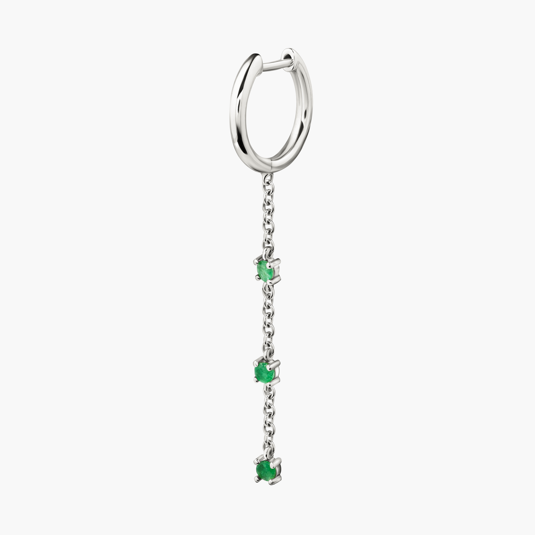 Huggie With Emerald Chain Drop