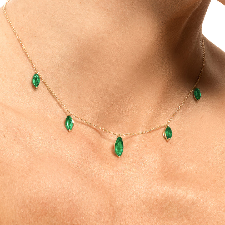 Floating Marquise Emerald Necklace