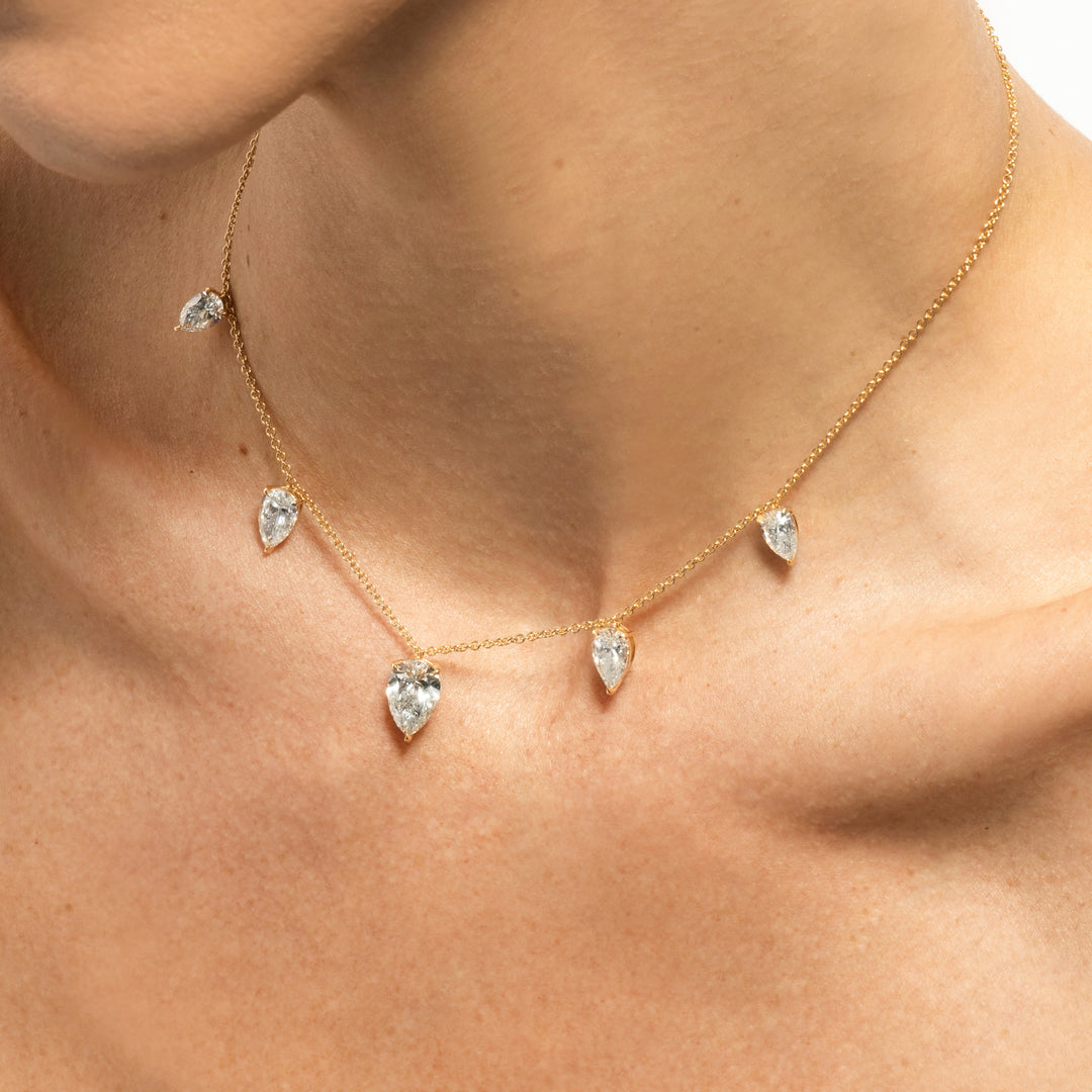 Grand Floating Upside Down Pear Cut Diamond Necklace