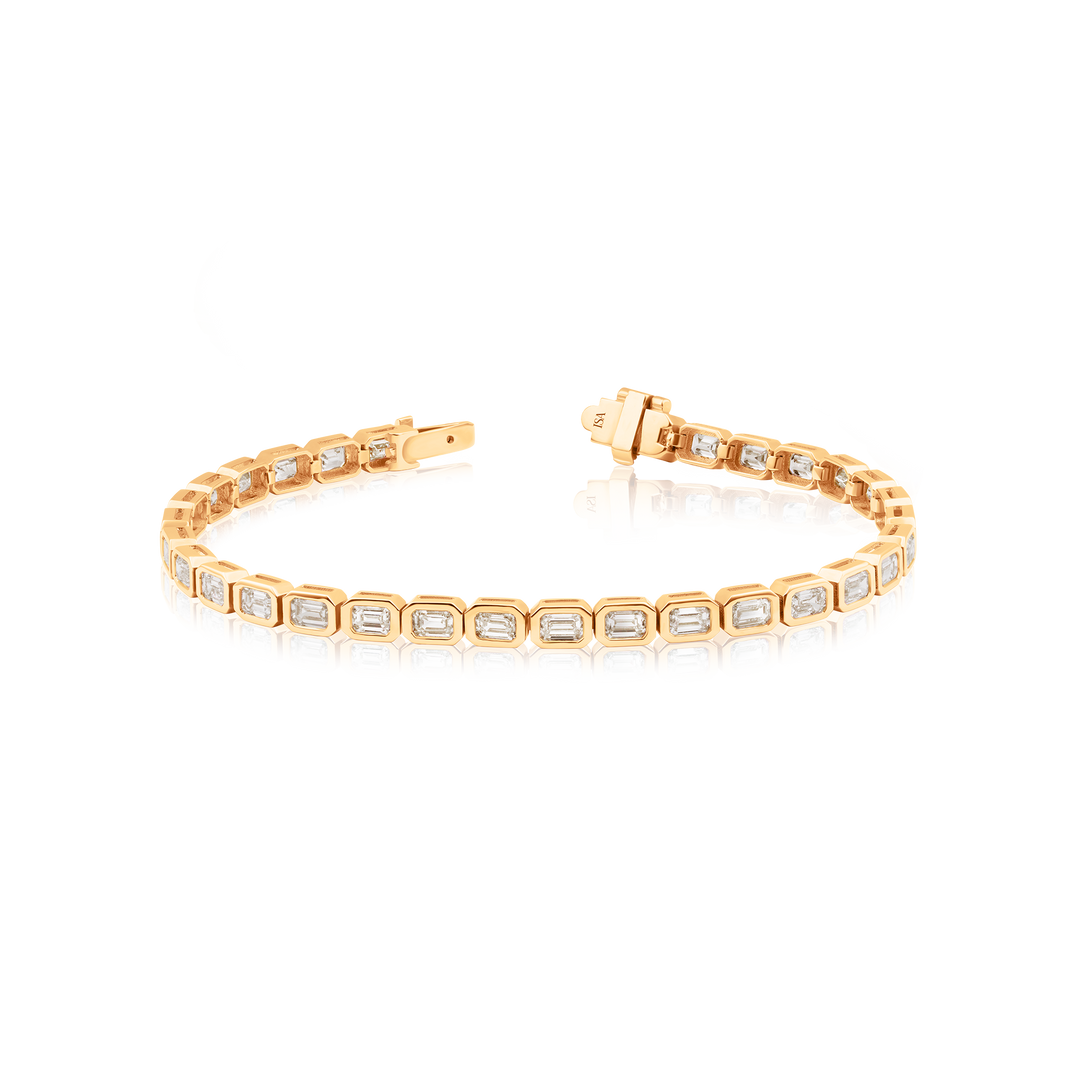 Horizontal Emerald Cut Diamond Bezel Tennis Bracelet