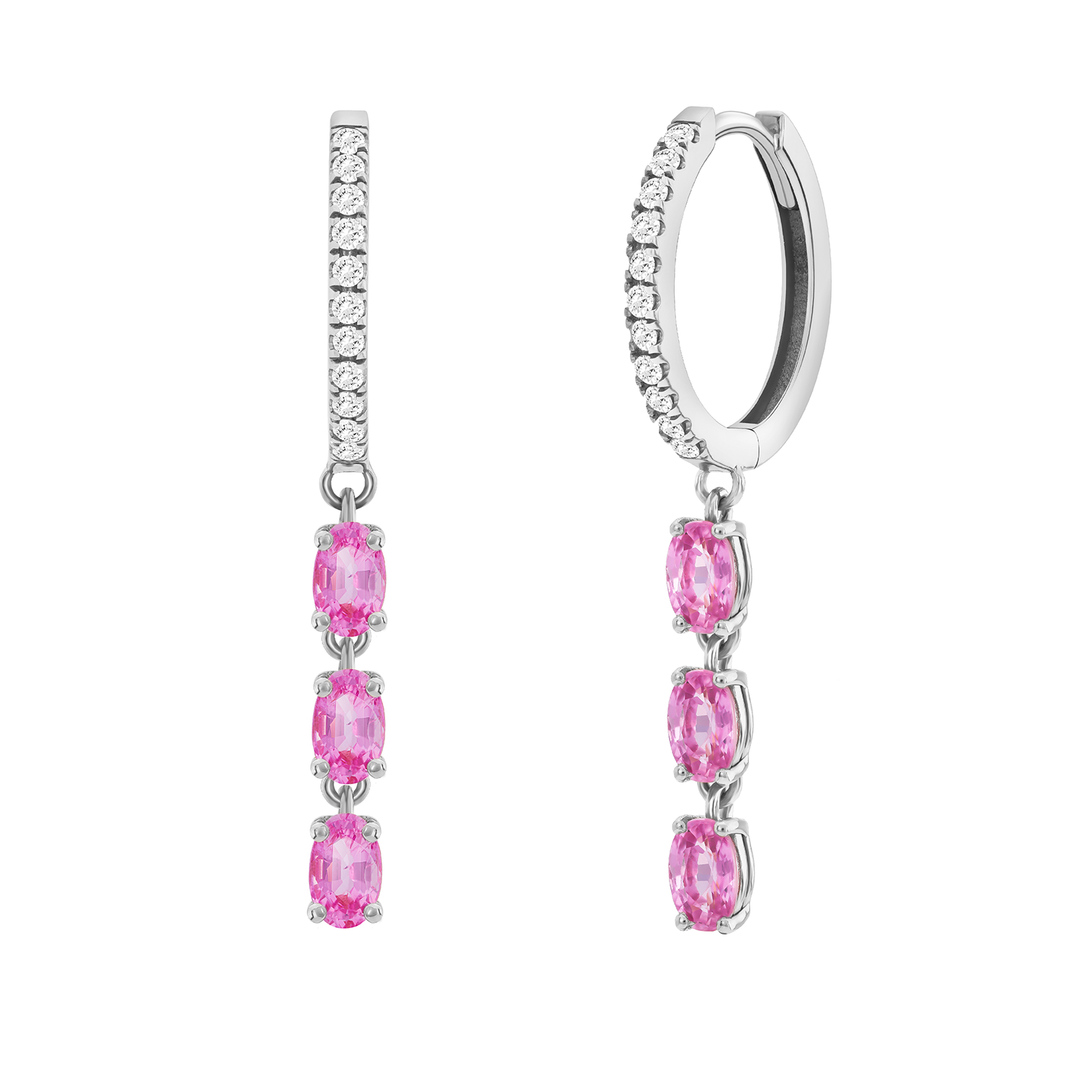 Huggie with Pink Sapphire Oval Drops