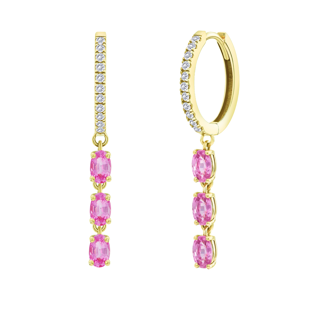 Huggie with Pink Sapphire Oval Drops