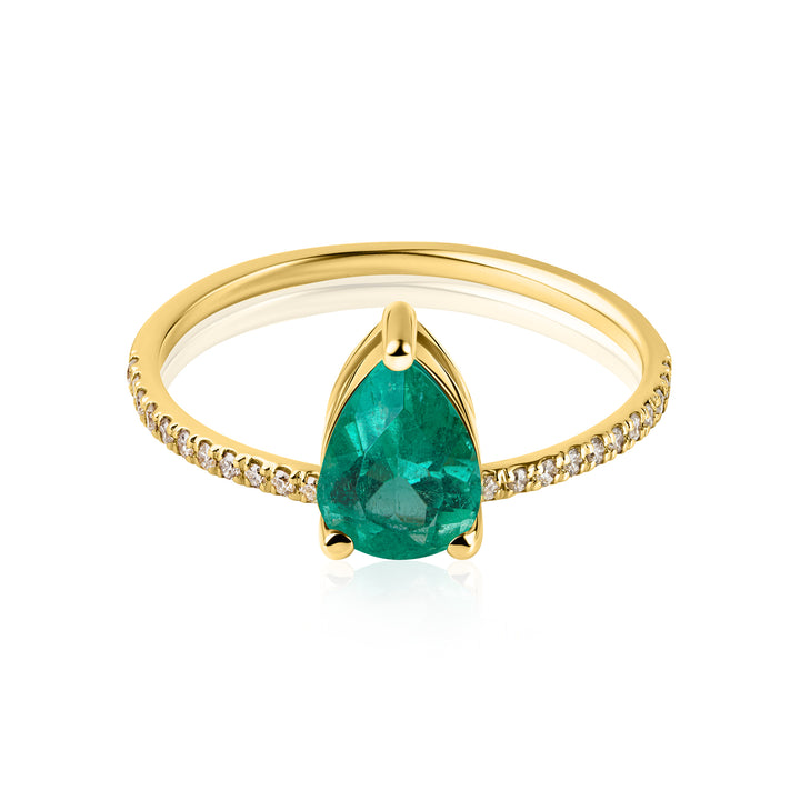 Pear Emerald Pave Ring