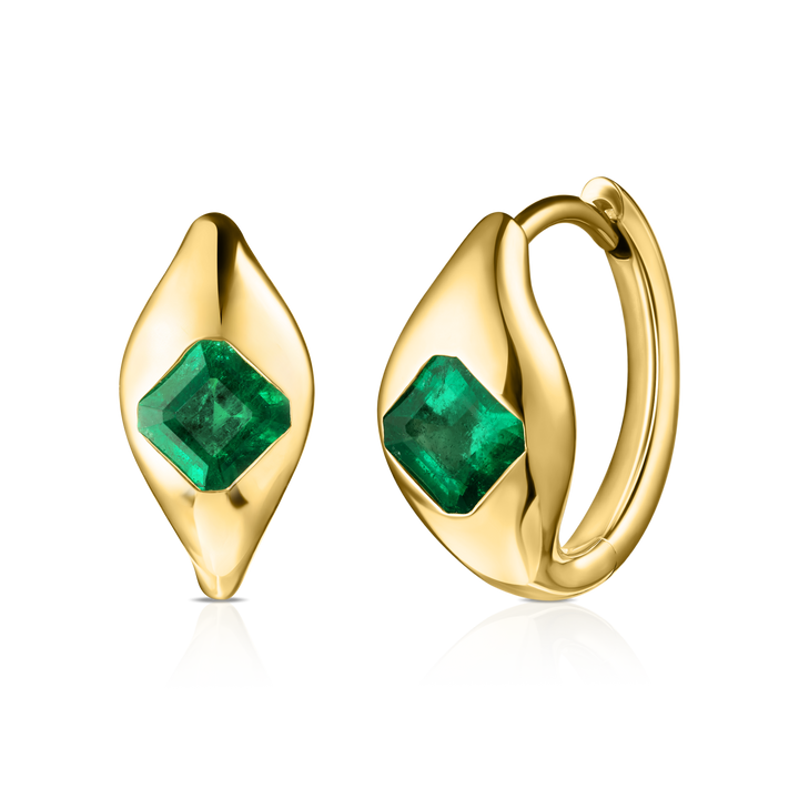 Colombian Emerald Dome Huggie Hoops