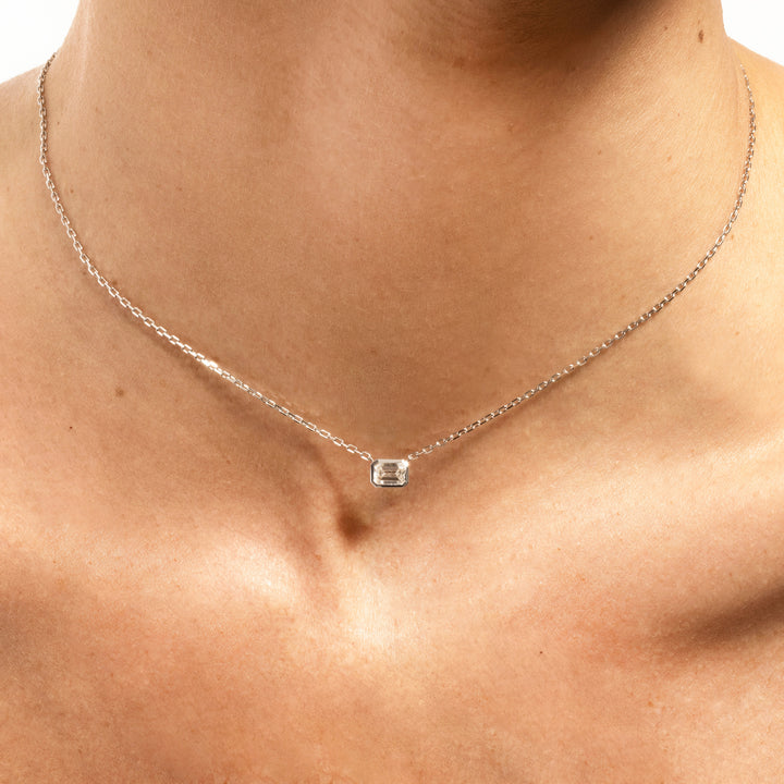 Emerald Cut Diamond Bezel Necklace
