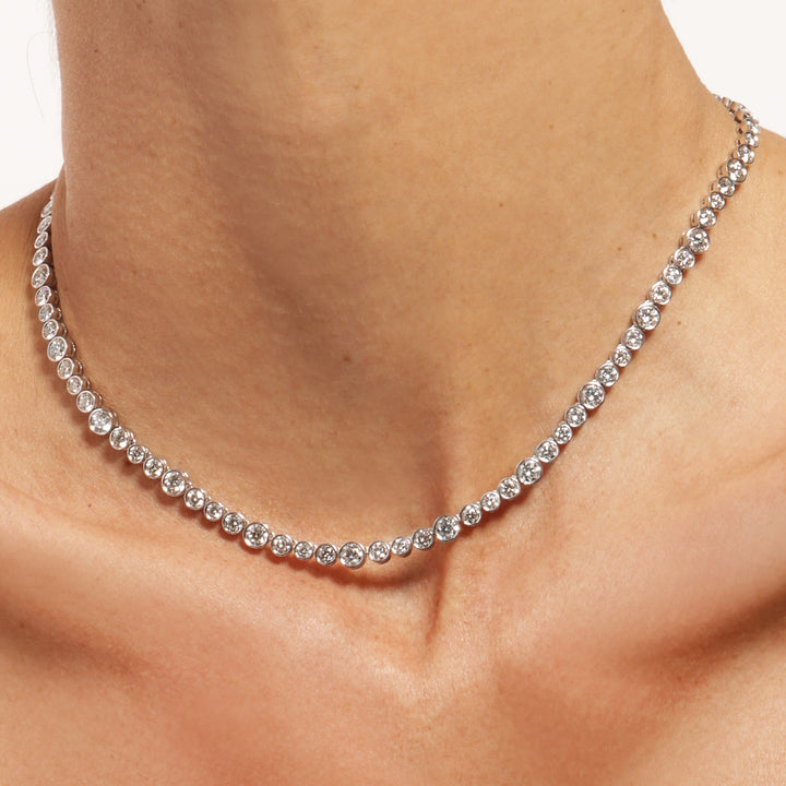 Round Bezel Diamond Tennis Necklace