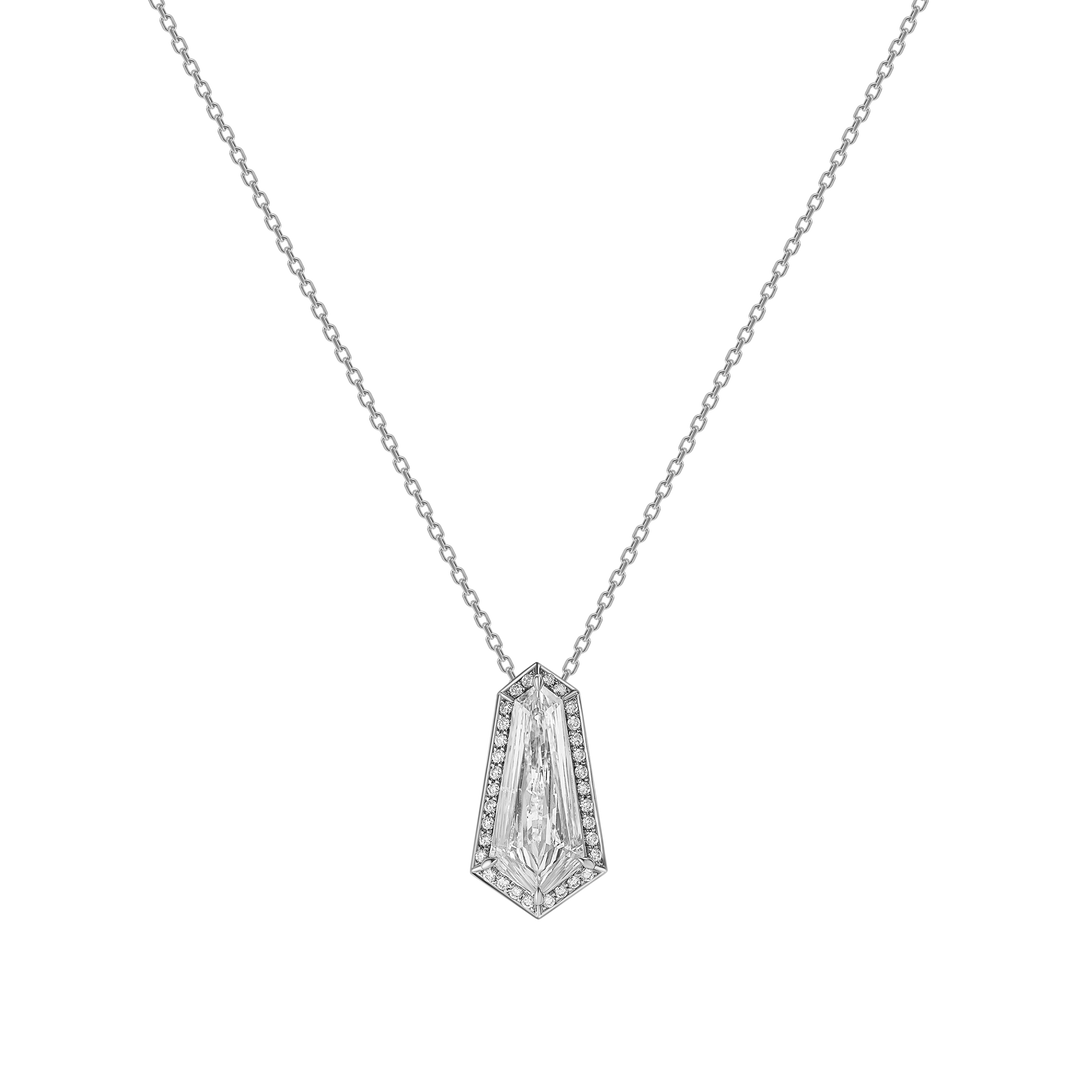 Kite Step Cut Diamond Pave Pendant Necklace