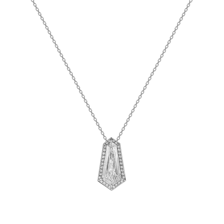 Kite Step Cut Diamond Pave Pendant Necklace