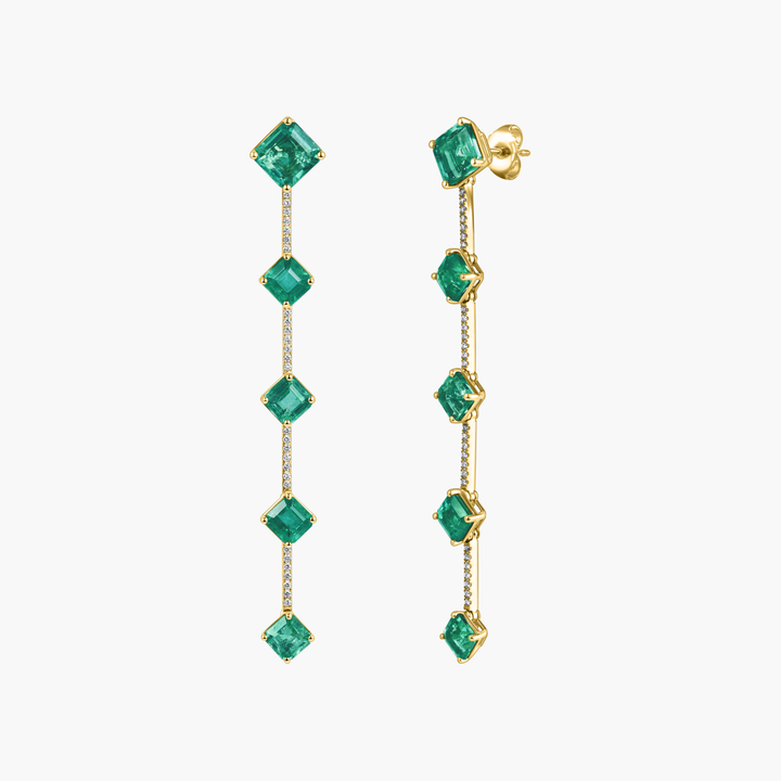 Long Asscher Cut Emerald Pave Drop Earrings