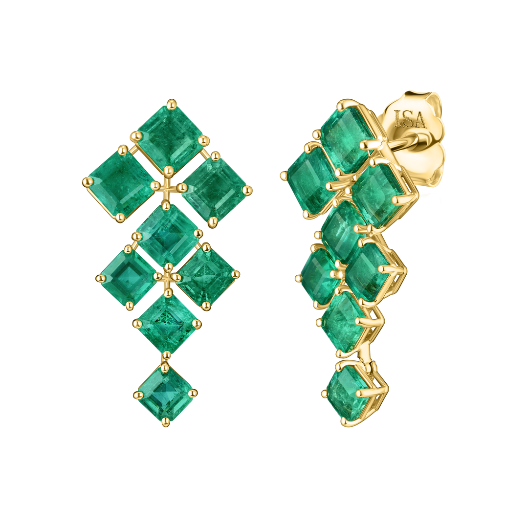 Asscher Cut Emerald Chandelier Earrings