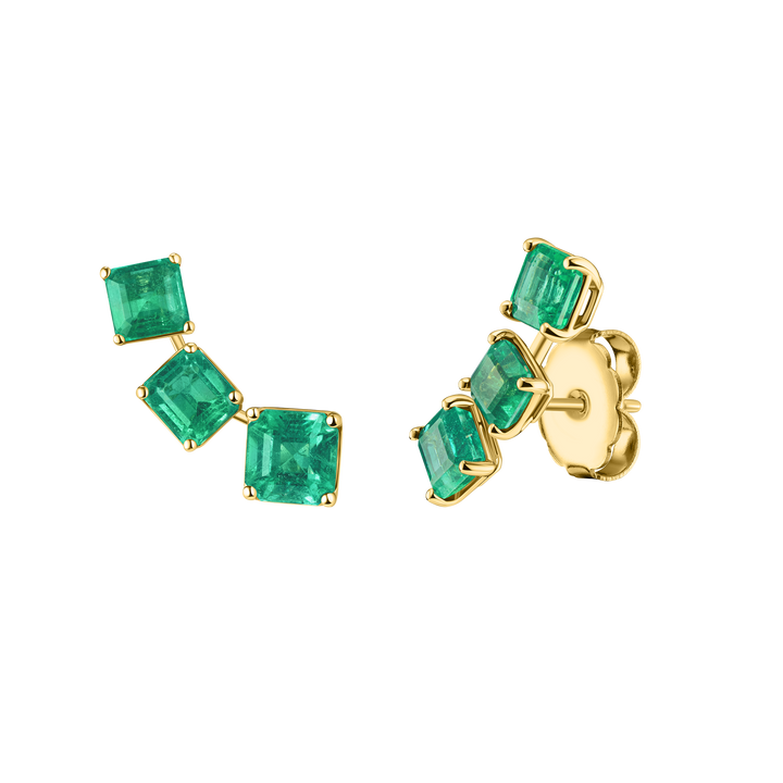 Asscher Cut Emerald Climber Studs