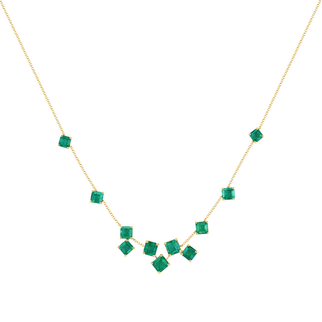 Asscher Cut Emerald Cluster Necklace