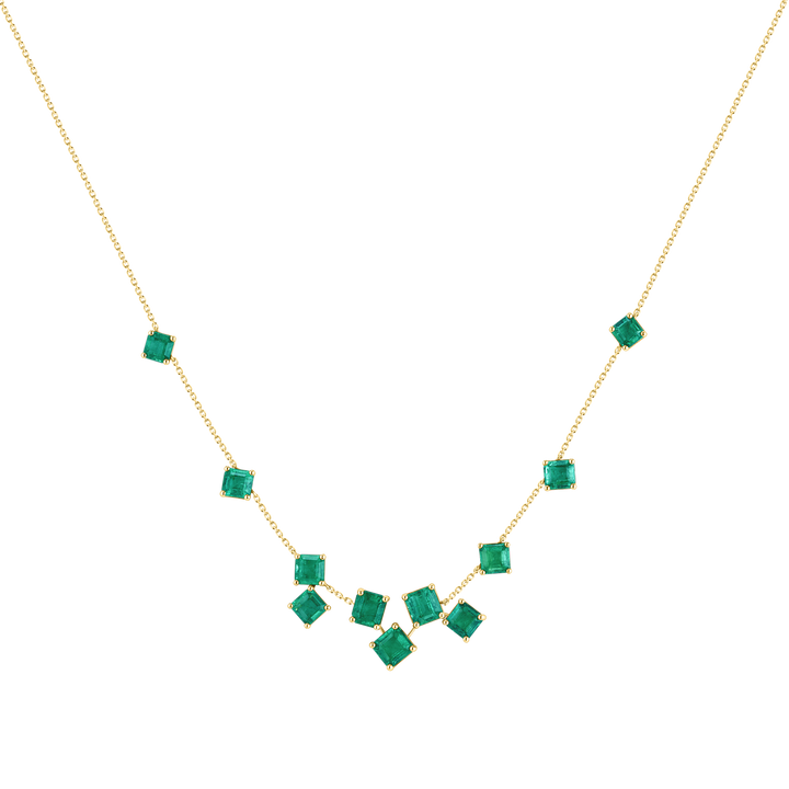 Asscher Cut Emerald Cluster Necklace