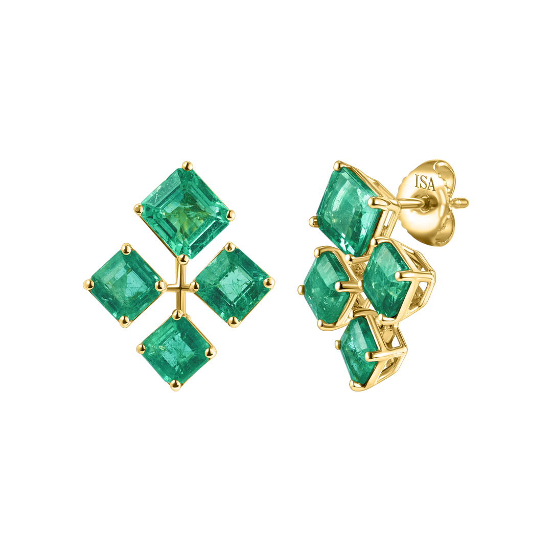 Asscher Cut Emerald Mini Chandelier Earrings