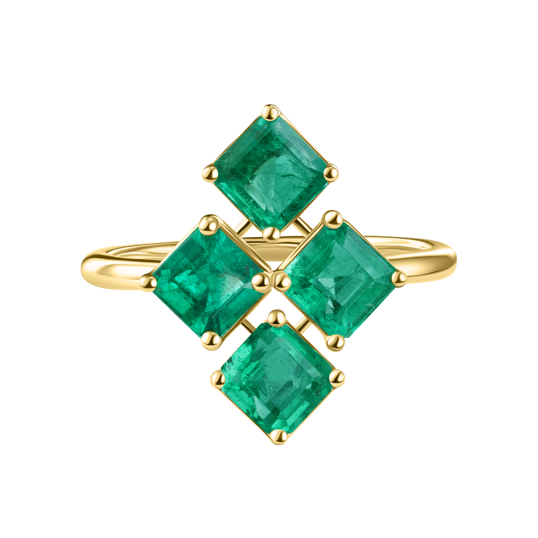Asscher Cut Emerald Quad Ring