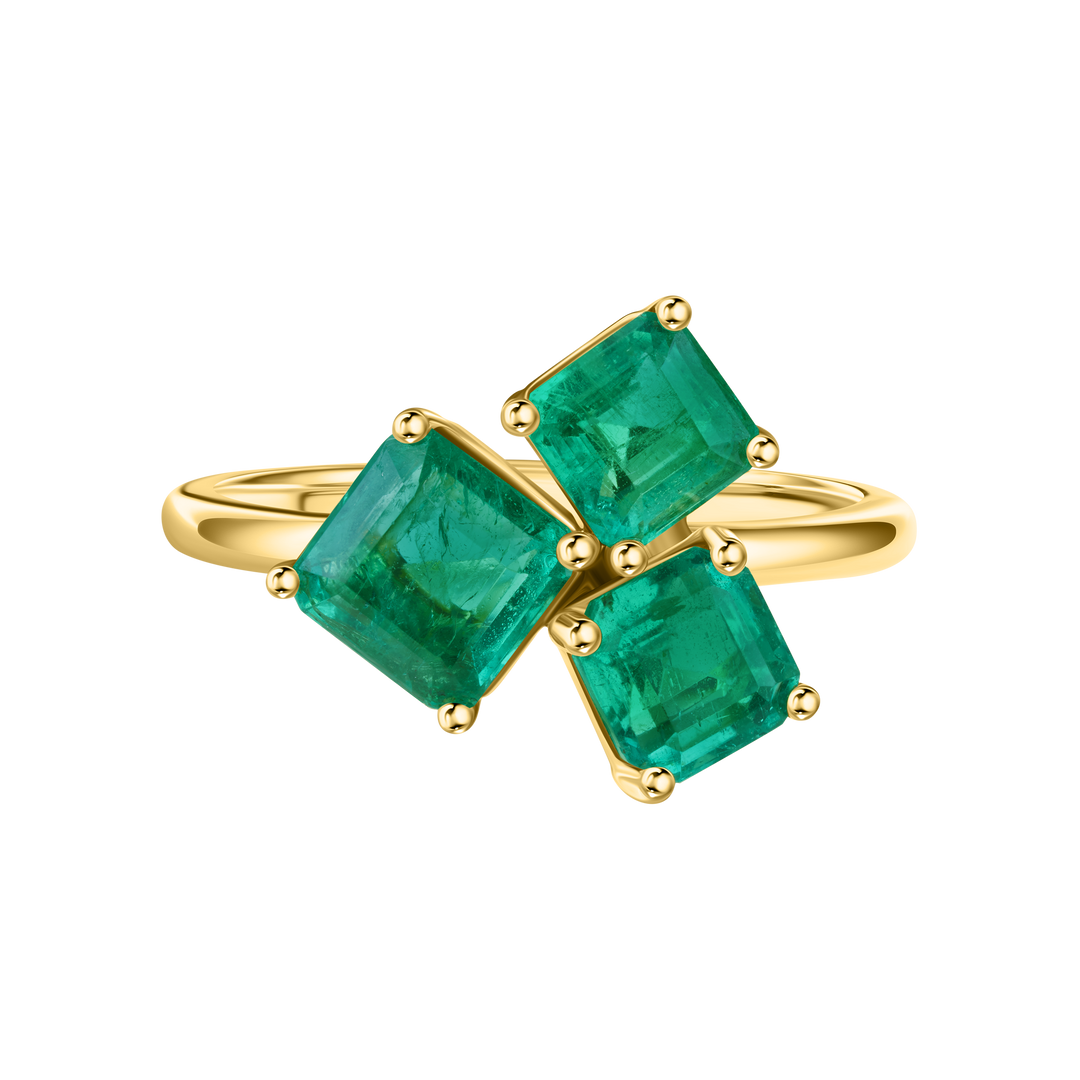 Asscher Cut Emerald Trio Ring